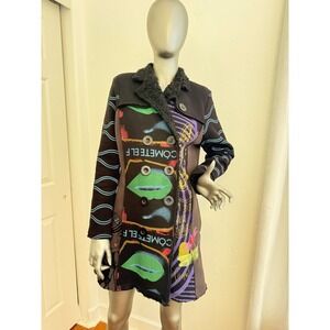 Adore Artsy Boho Patchwork Trench Coat Mixed Media Graphic Print Jacket - M
